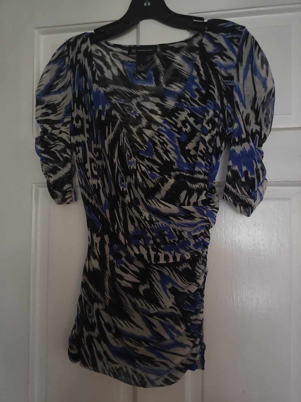 INC International Concepts Blue Black White Abstract Print Blouse